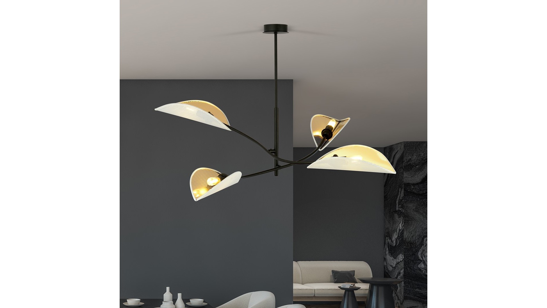 LAMPA SUFITOWA LOTUS 4-PUNKTOWA BIAŁA/ZŁOTA EMIBIG
