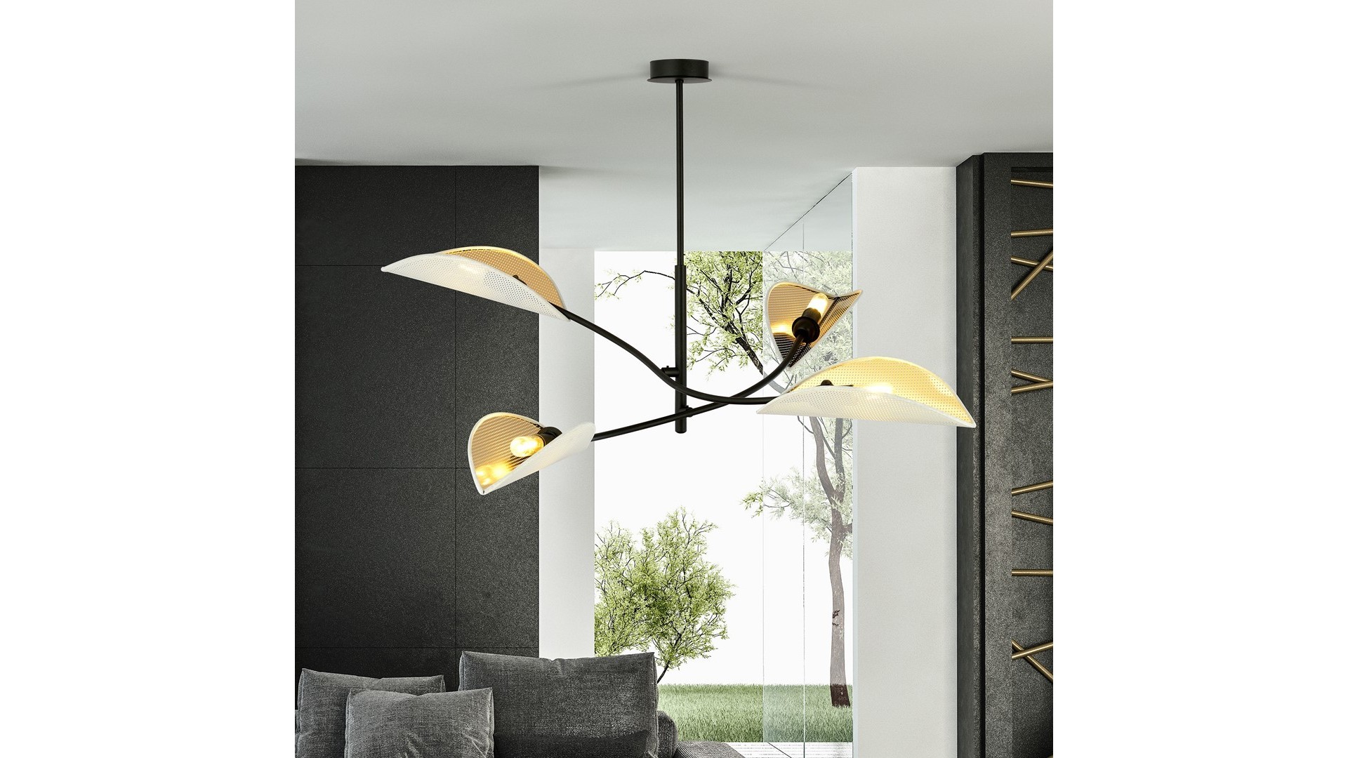 LAMPA SUFITOWA LOTUS 4-PUNKTOWA BIAŁA/ZŁOTA EMIBIG