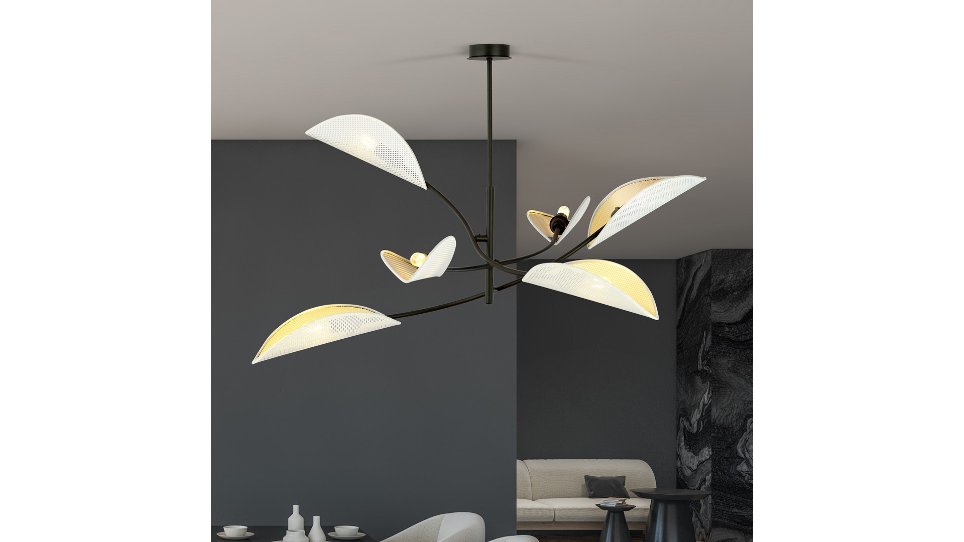 LAMPA SUFITOWA LOTUS 6-PUNKTOWA BIAŁA/ZŁOTA EMIBIG