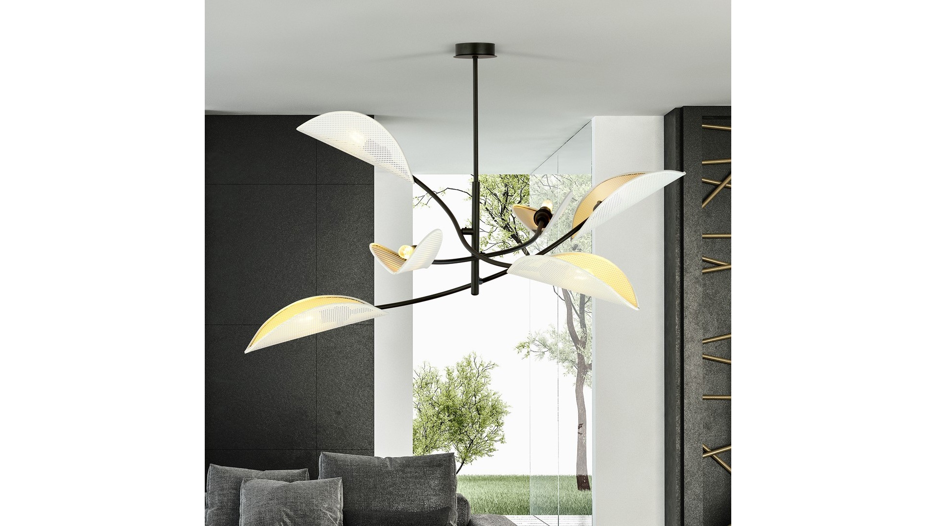 LAMPA SUFITOWA LOTUS 6-PUNKTOWA BIAŁA/ZŁOTA EMIBIG