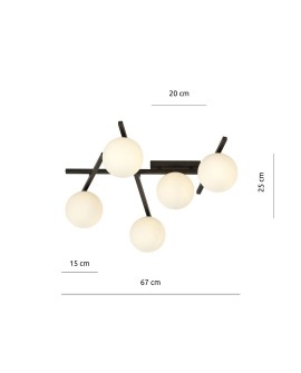 LAMPA SUFITOWA SMART 5-PUNKTOWA CZARNA/BIAŁE KULE EMIBIG