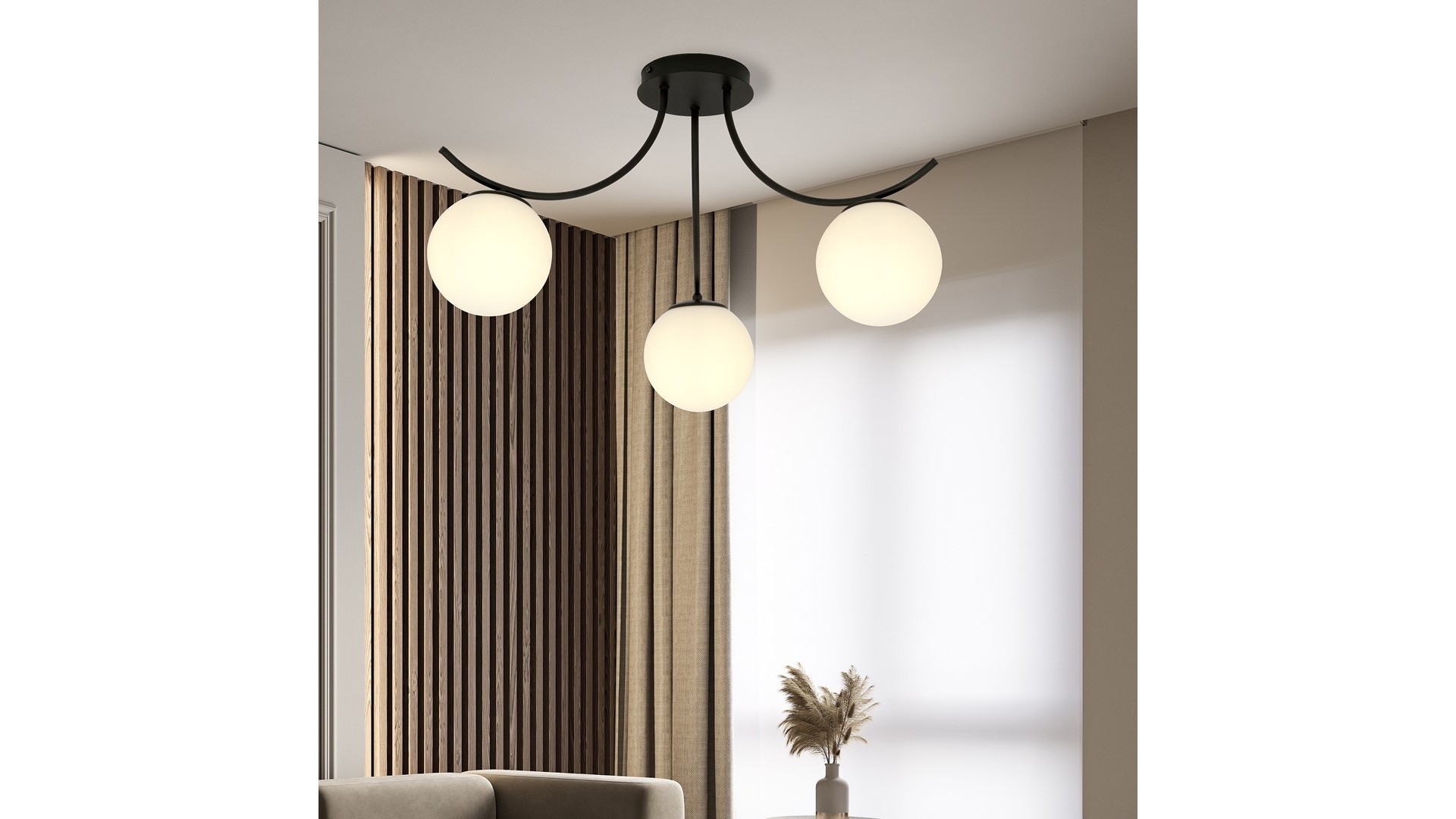 LAMPA SUFITOWA BOSTON 3-PUNKTOWA CZARNA/BIAŁE KULE EMIBIG