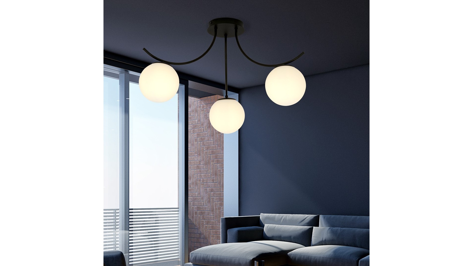 LAMPA SUFITOWA BOSTON 3-PUNKTOWA CZARNA/BIAŁE KULE EMIBIG