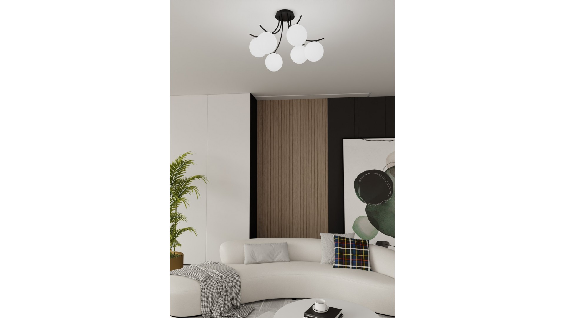 LAMPA SUFITOWA BOSTON 6-PUNKTOWA CZARNA/BIAŁE KULE EMIBIG