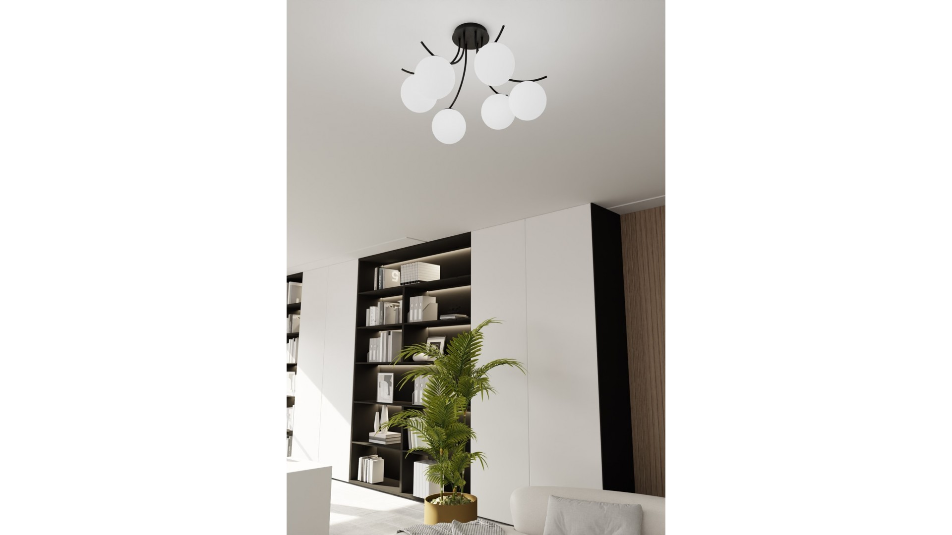 LAMPA SUFITOWA BOSTON 6-PUNKTOWA CZARNA/BIAŁE KULE EMIBIG