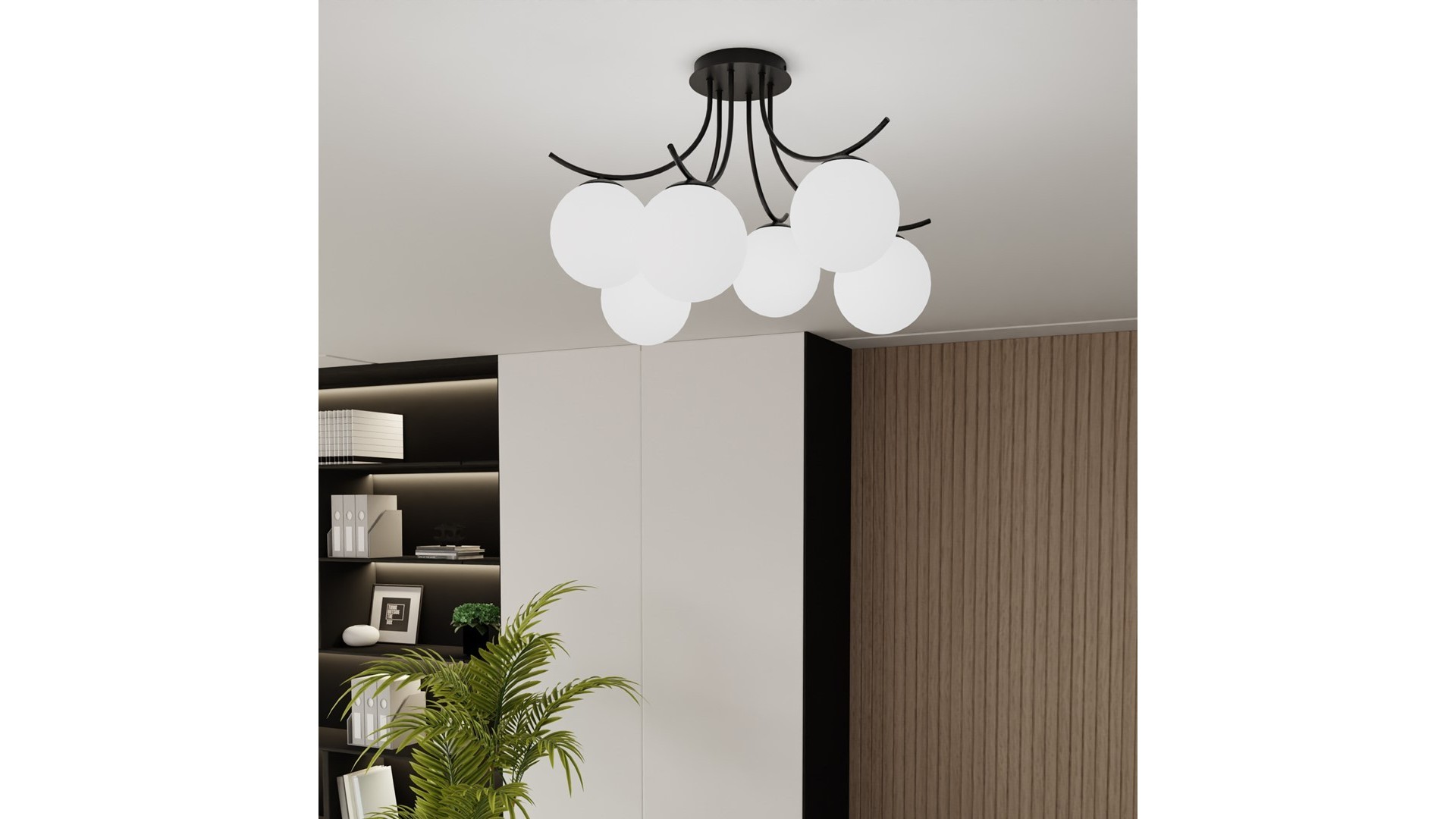 LAMPA SUFITOWA BOSTON 6-PUNKTOWA CZARNA/BIAŁE KULE EMIBIG