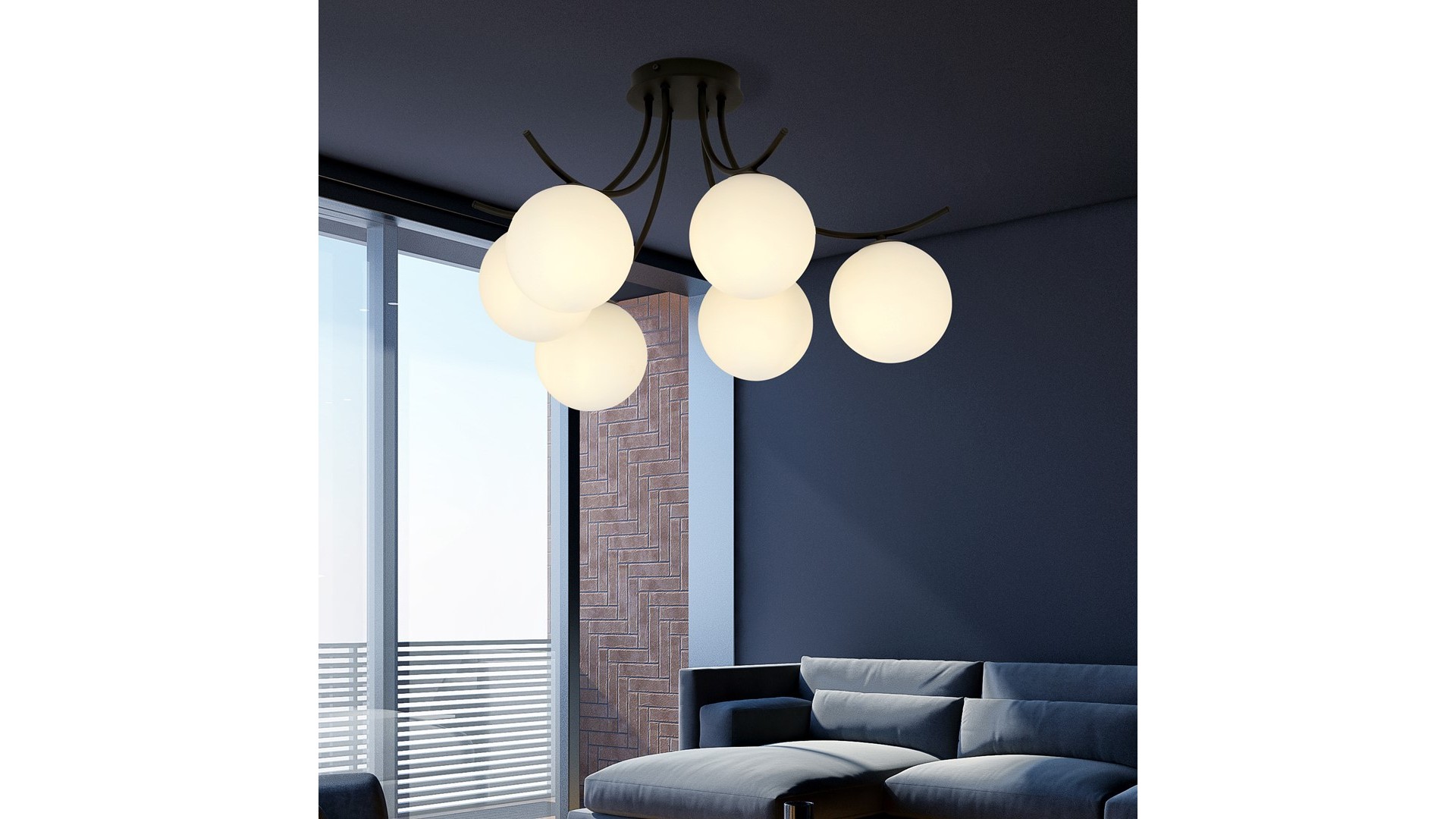 LAMPA SUFITOWA BOSTON 6-PUNKTOWA CZARNA/BIAŁE KULE EMIBIG