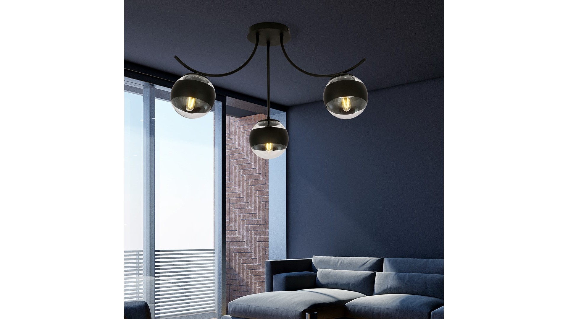 LAMPA SUFITOWA BOSTON 3-PUNKTOWA CZARNA/STRIPE EMIBIG