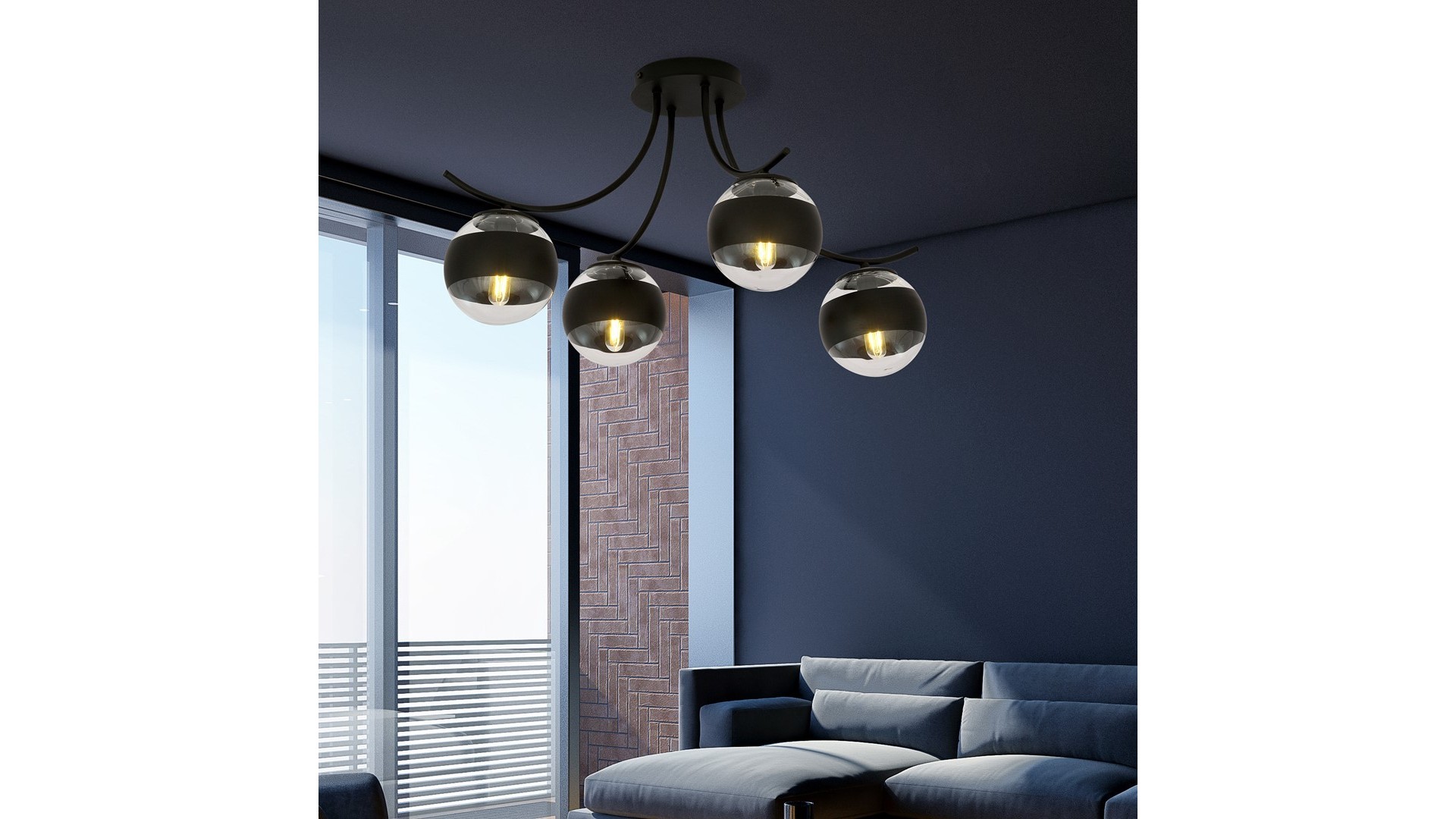 LAMPA SUFITOWA BOSTON 4-PUNKTOWA CZARNA/STRIPE EMIBIG