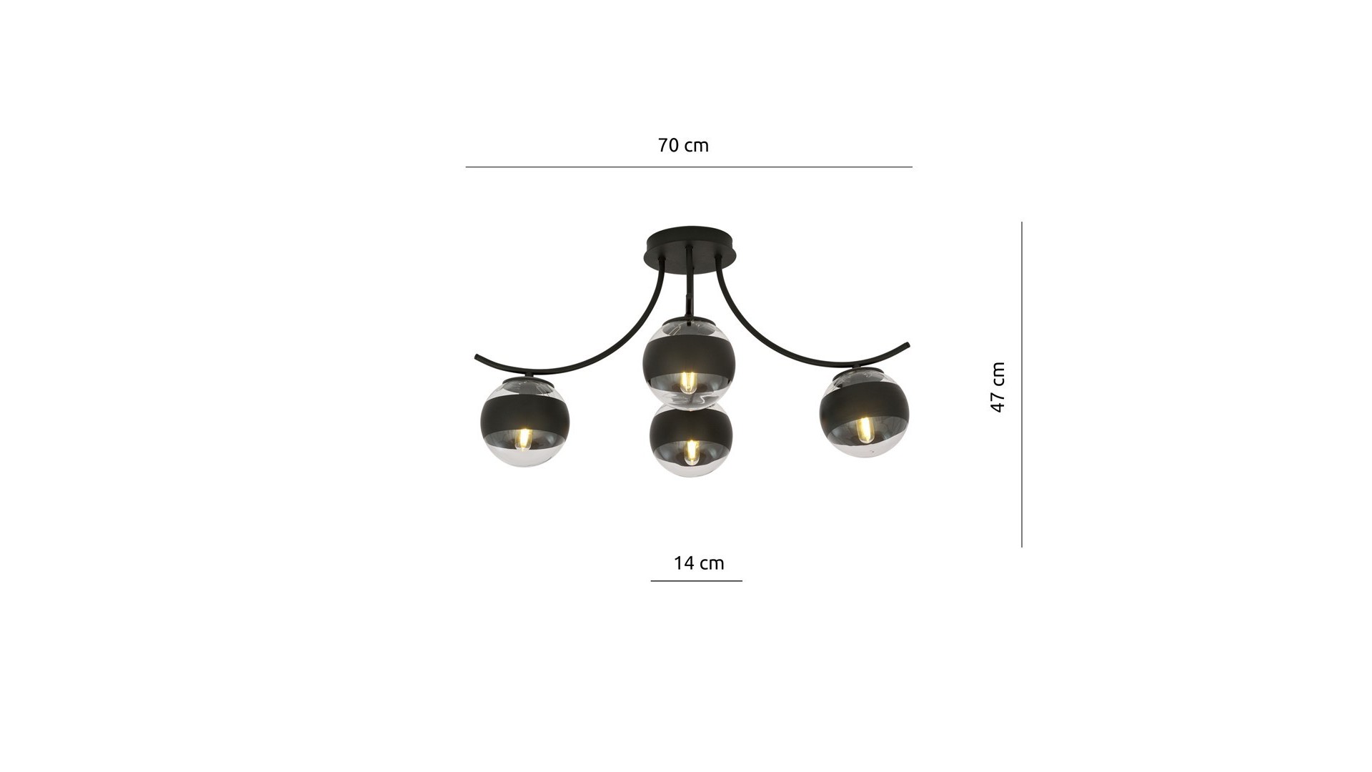 LAMPA SUFITOWA BOSTON 4-PUNKTOWA CZARNA/STRIPE EMIBIG
