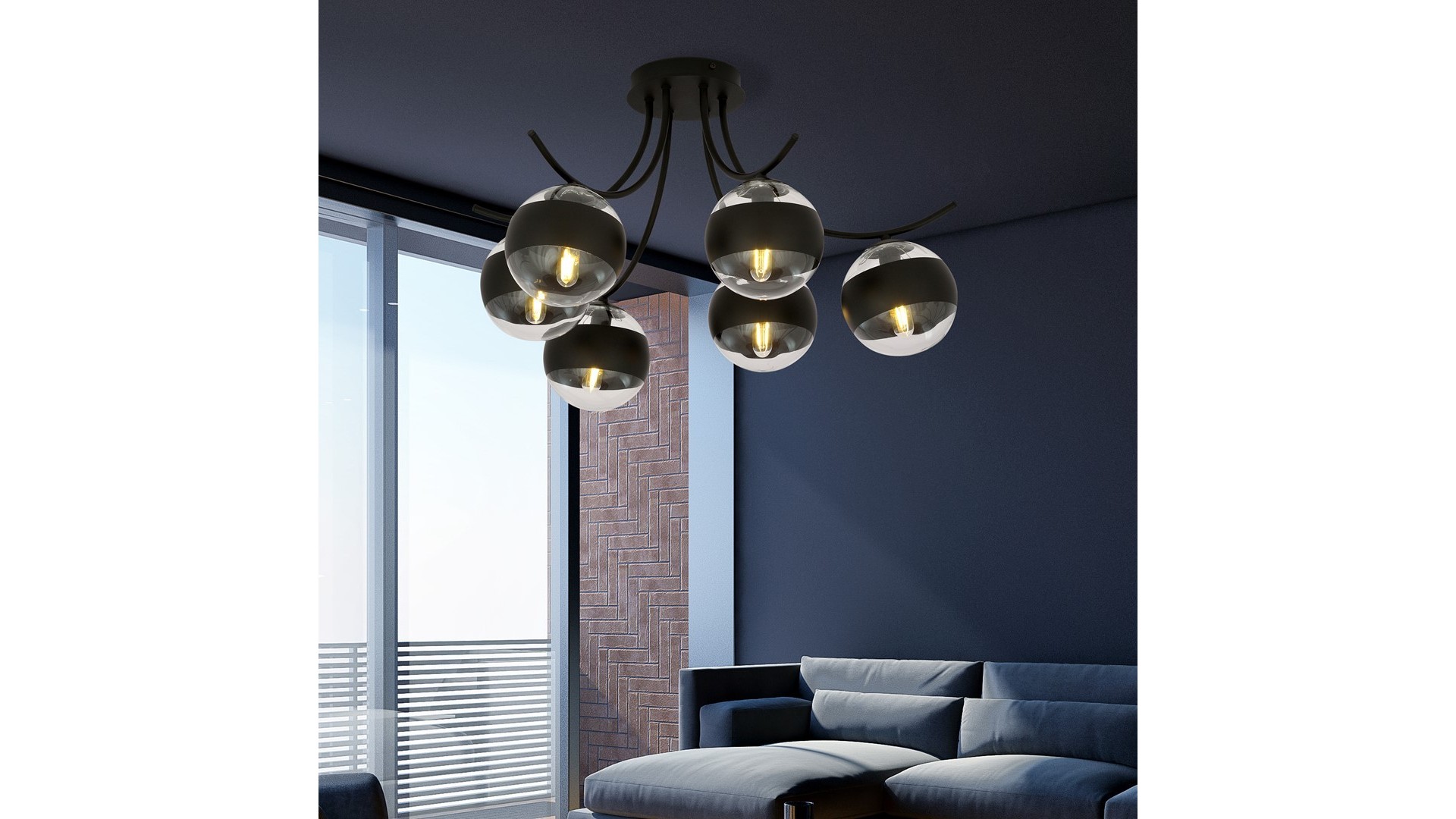 LAMPA SUFITOWA BOSTON 6-PUNKTOWA CZARNA/STRIPE EMIBIG