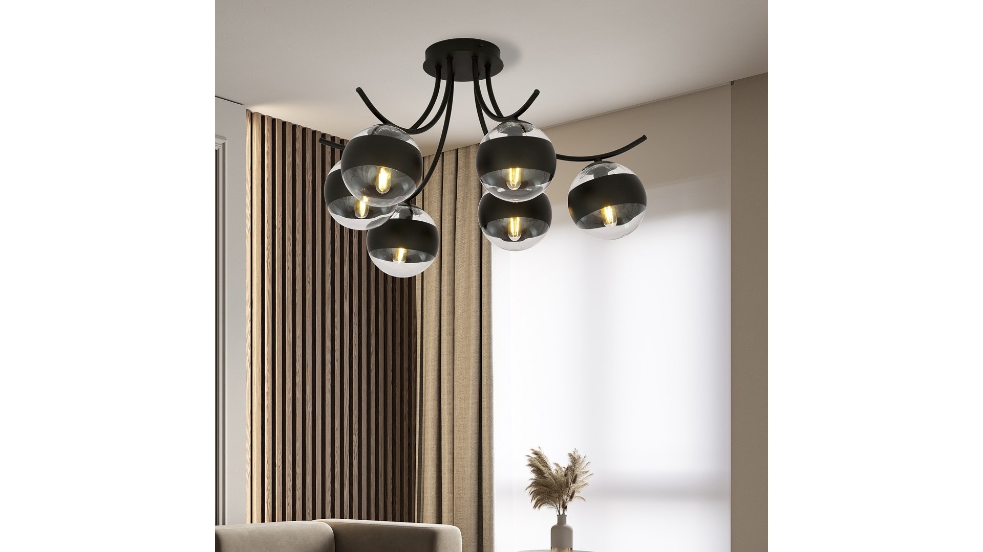 LAMPA SUFITOWA BOSTON 6-PUNKTOWA CZARNA/STRIPE EMIBIG