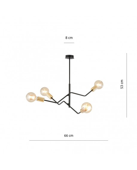 LAMPA SUFITOWA BOLT 4-PUNKTOWA CZARNA ZŁOTA EMIBIG