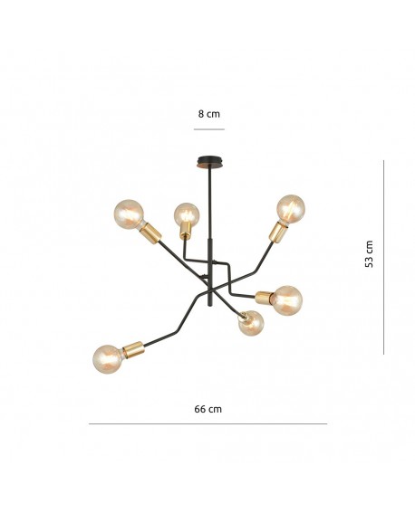 LAMPA SUFITOWA BOLT 6-PUNKTOWA CZARNA ZŁOTA EMIBIG