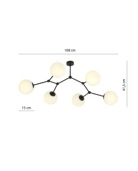 LAMPA SUFITOWA SPACE 6-PUNKTOWA CZARNA/BIAŁE KULE EMIBIG