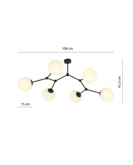 LAMPA SUFITOWA SPACE 6-PUNKTOWA CZARNA/BIAŁE KULE EMIBIG