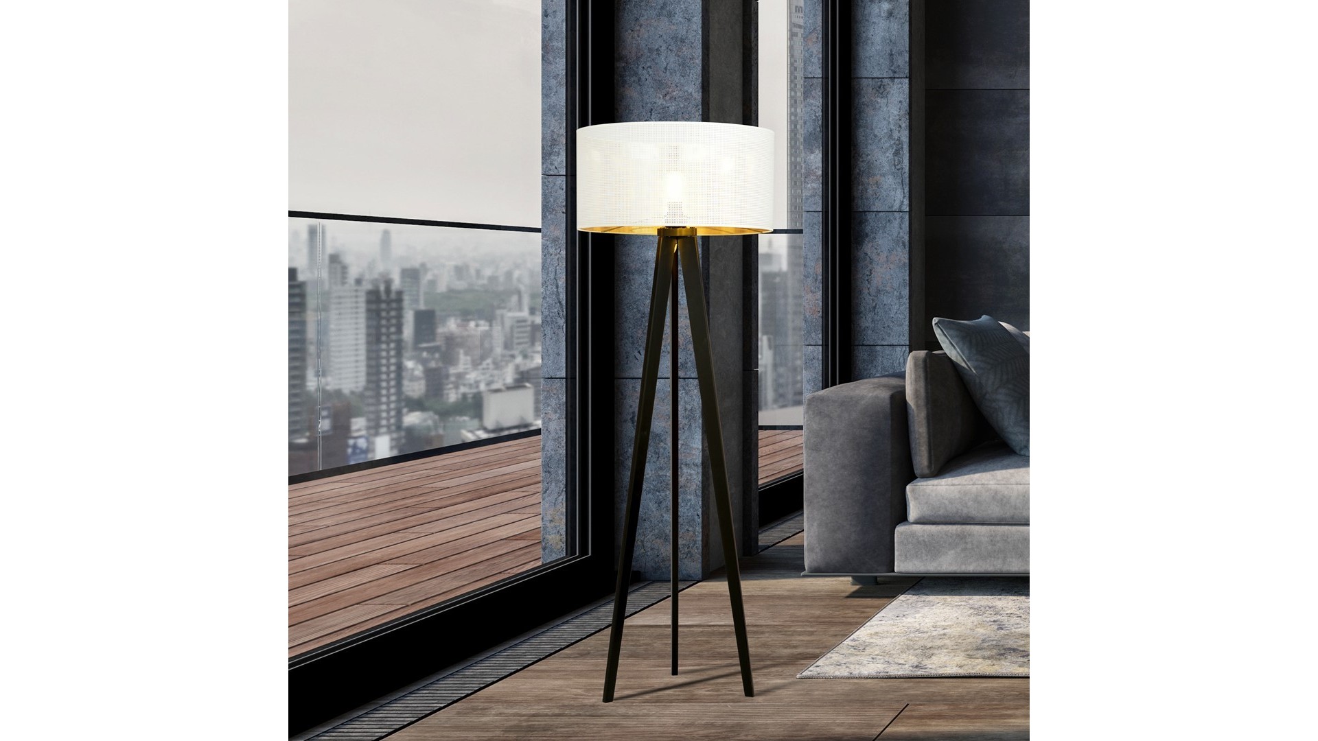 LAMPA PODŁOGOWA STOJĄCA ASTON LP1 BIAŁA/ZŁOTA EMIBIG