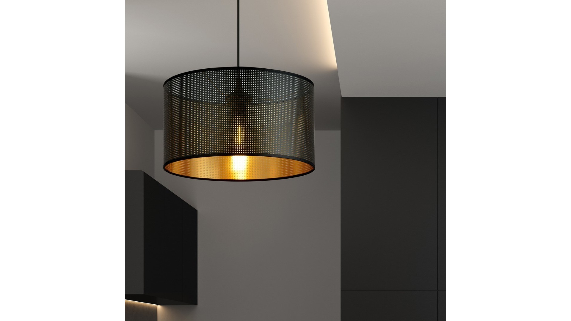 LAMPA WISZĄCA ASTON 1 CZARNA ZŁOTA EMIBIG