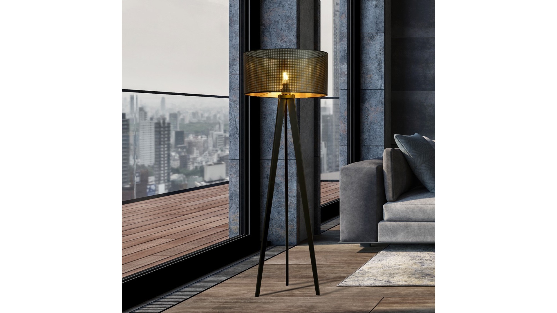 LAMPA PODŁOGOWA STOJĄCA ASTON LP1 CZARNA/ZŁOTA EMIBIG