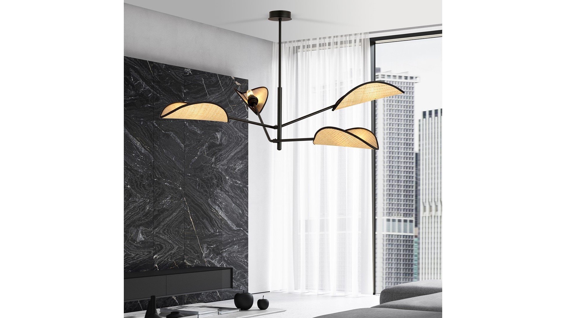 LAMPA SUFITOWA VENE 4-PUNKTOWA CZARNA/RATTANOWA EMIBIG
