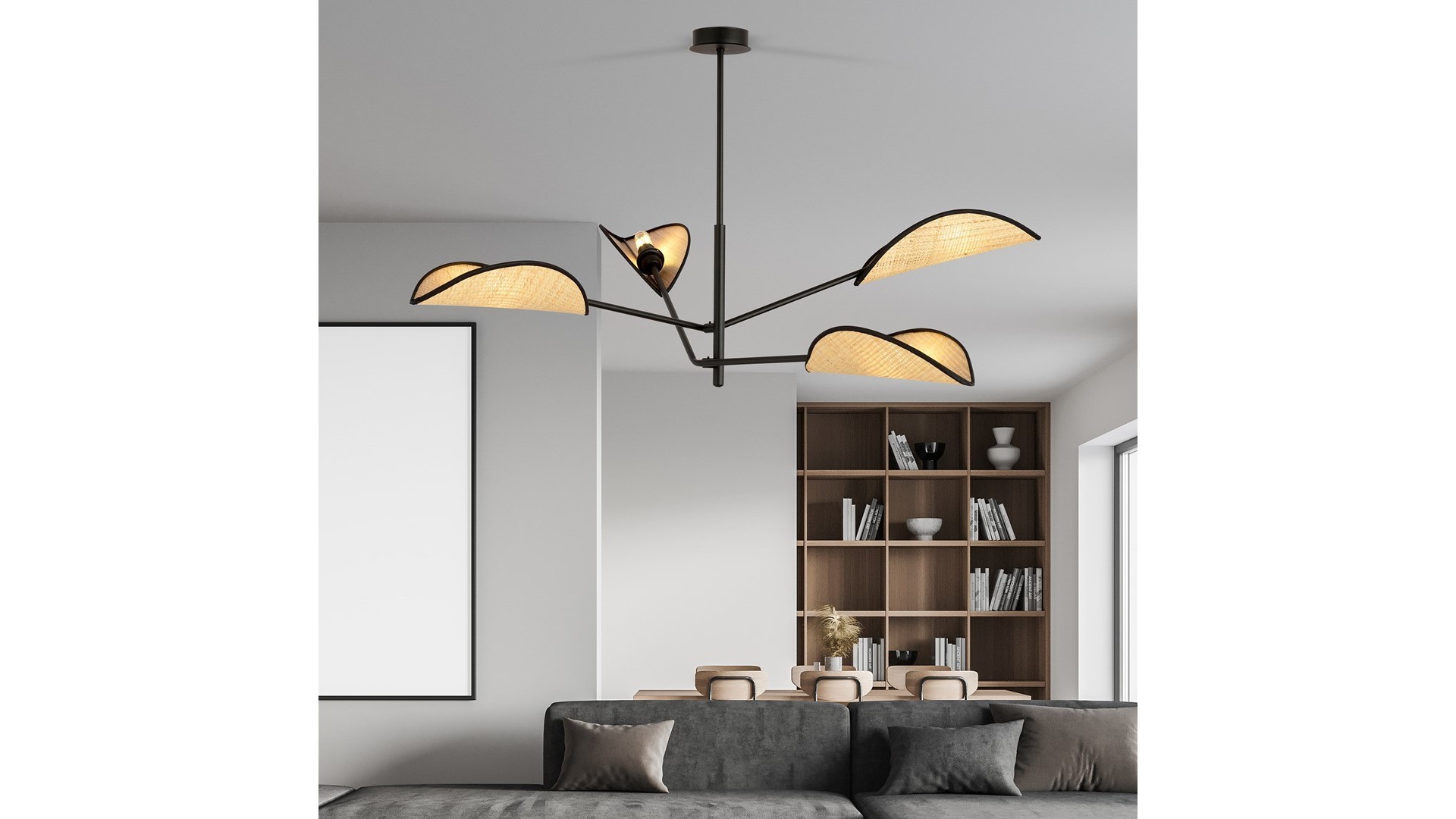 LAMPA SUFITOWA VENE 4-PUNKTOWA CZARNA/RATTANOWA EMIBIG