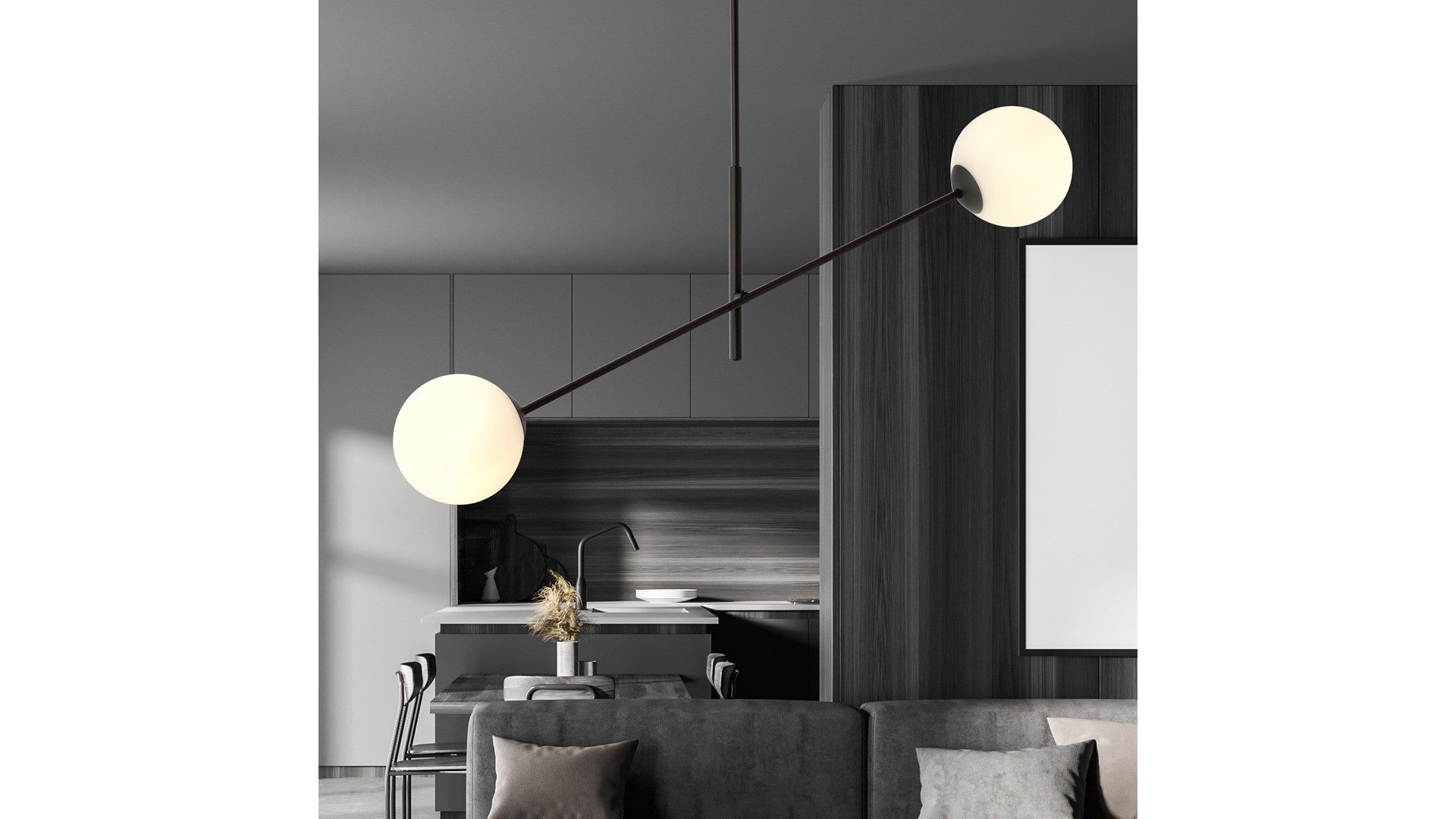 LAMPA SUFITOWA LINEAR 2-PUNKTOWA CZARNA/BIAŁE KULE EMIBIG