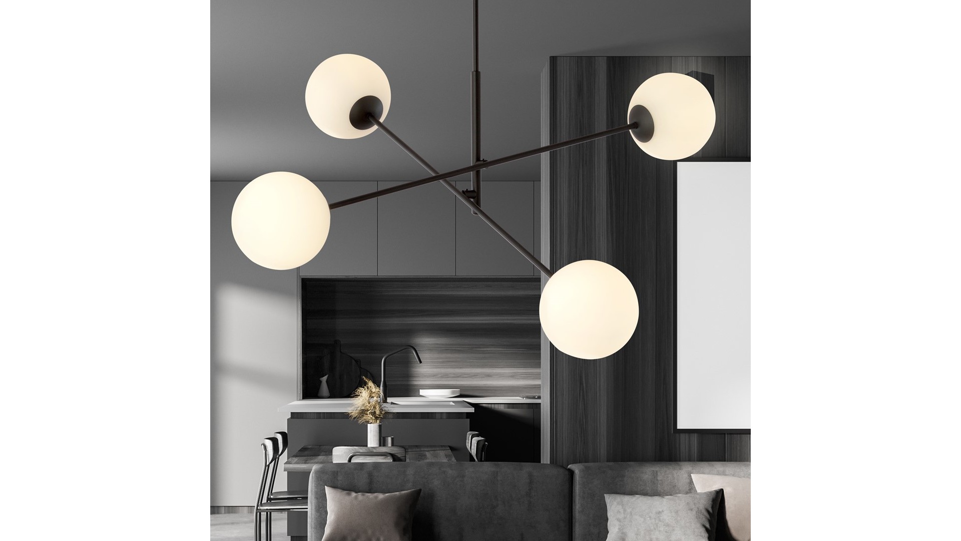 LAMPA SUFITOWA LINEAR 4-PUNKTOWA CZARNA/BIAŁE KULE EMIBIG