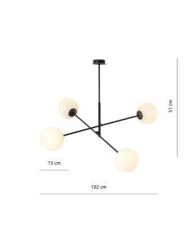 LAMPA SUFITOWA LINEAR 4-PUNKTOWA CZARNA/BIAŁE KULE EMIBIG