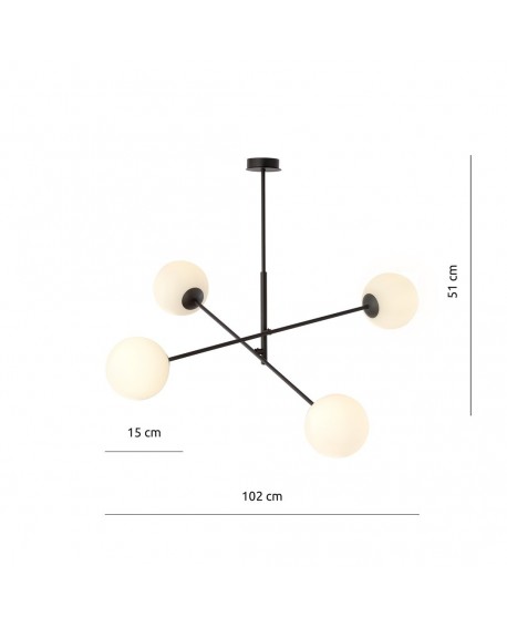 LAMPA SUFITOWA LINEAR 4-PUNKTOWA CZARNA/BIAŁE KULE EMIBIG