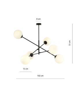 LAMPA SUFITOWA LINEAR 6-PUNKTOWA CZARNA/BIAŁE KULE EMIBIG