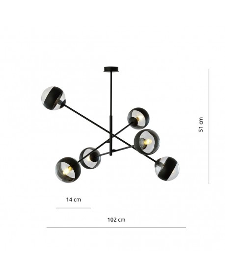 LAMPA SUFITOWA LINEAR 6-PUNKTOWA CZARNA/STRIPE EMIBIG