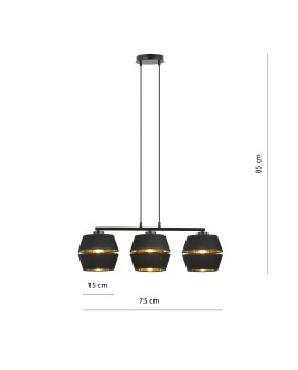 LAMPA WISZĄCA PIANO 3 CZARNA ZŁOTA EMIBIG