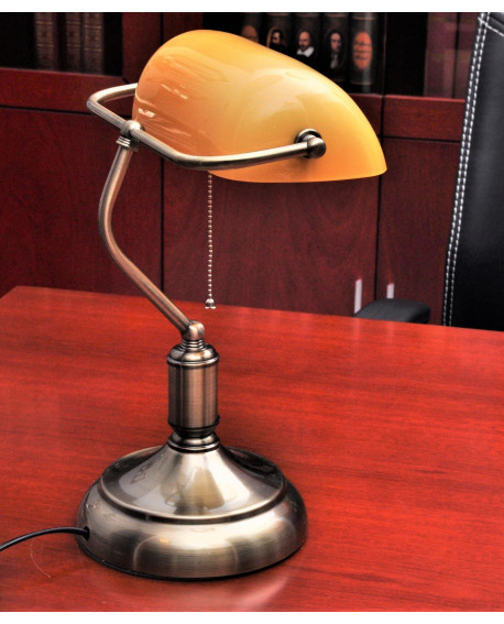 LAMPA BANKIERSKA BIURKOWA KLASYCZNA BURSZTYNOWA BANKER LUMINA DECO