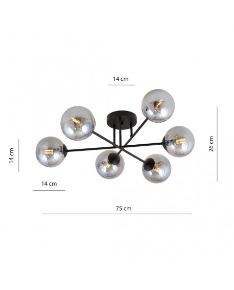 LAMPA SUFITOWA ROMA 6-PUNKTOWA CZARNA GRAFITOWA EMIBIG