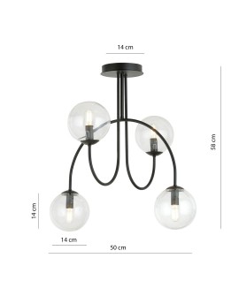 LAMPA SUFITOWA ARCHI 4-PUNKTOWA CZARNA PRZEZROCZYSTA EMIBIG