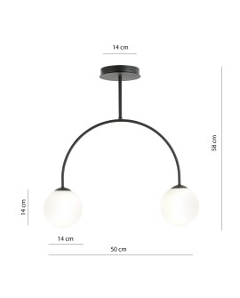 LAMPA SUFITOWA ARCHI 2-PUNKTOWA CZARNA BIAŁE KULE EMIBIG