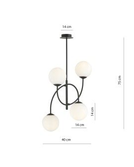 LAMPA SUFITOWA ARCHI 4-PUNKTOWA CZARNA BIAŁE KULE EMIBIG