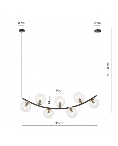 LAMPA WISZĄCA RITZ 7 CZARNA PRZEZROCZYSTA EMIBIG