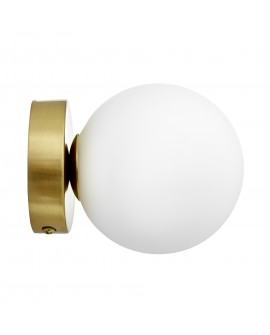 nowoczesny kinkiet ścienny złoty szczotkowany z białą kulą do sypialni Marsiada elegancka lampa W1 od Lumina Deco