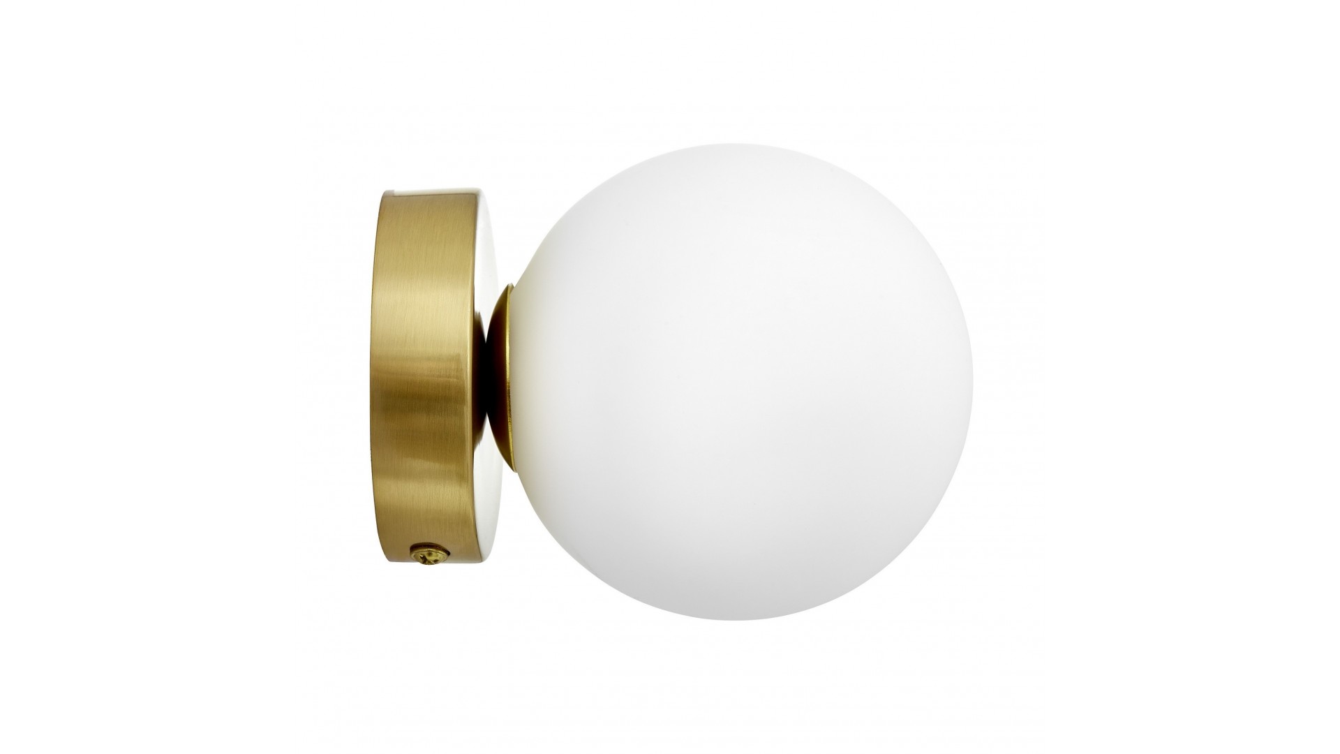 kinkiet ścienny nowoczesny złoty szczotkowany z mleczną kulą do wnętrz Marsiada elegancka lampa W1 marki Lumina Deco