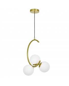 LAMPA WISZĄCA SUFITOWA NOWOCZESNA ZŁOTO SZCZOTKOWANE BIAŁE KULE BONIO 3 LUMINA DECO