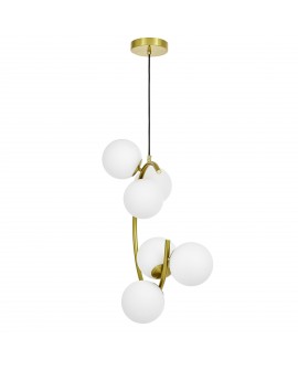 LAMPA WISZĄCA SUFITOWA NOWOCZESNA ZŁOTO SZCZOTKOWANE BIAŁE KULE BONIO 6 LUMINA DECO