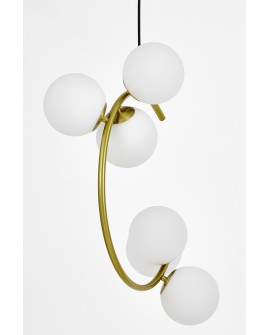 LAMPA WISZĄCA SUFITOWA NOWOCZESNA ZŁOTO SZCZOTKOWANE BIAŁE KULE BONIO 6 LUMINA DECO