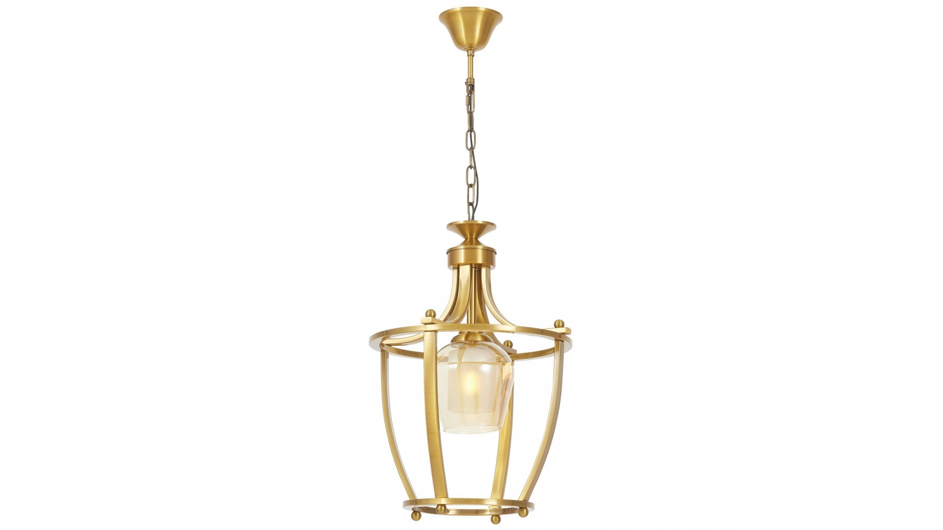 Lampionowa lampa glamour z otwartym stelażem i szklanym kloszem