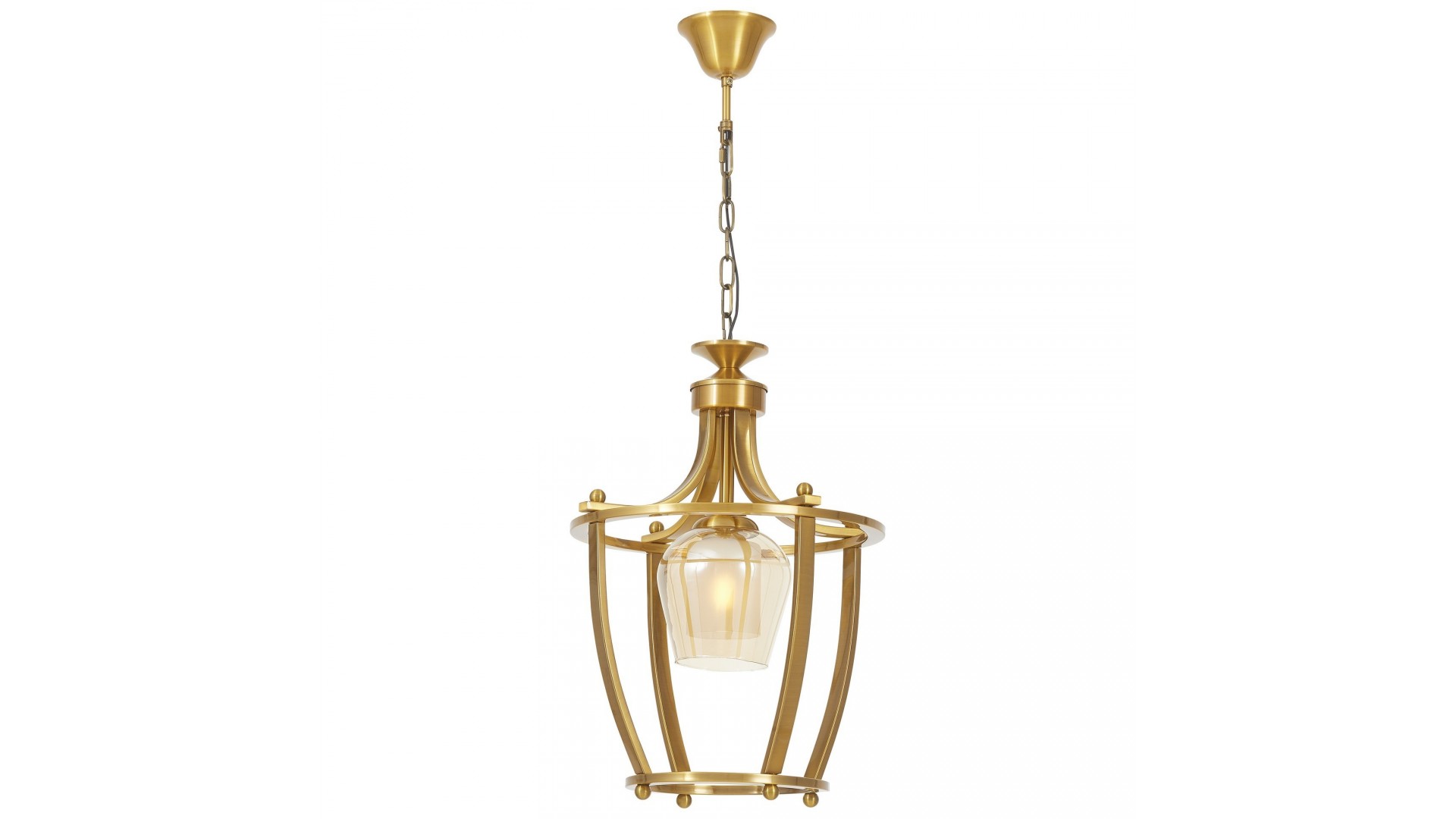 Złota lampa wisząca BROOKLYN L1 Lumina Deco z bursztynowym kloszem na łańcuchu