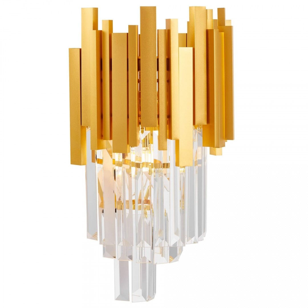 elegancka lampa ścienna fera w2 złota z kryształowymi elementami i nowoczesnym wykończeniem