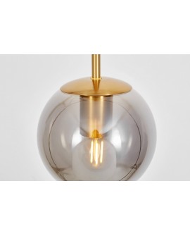 Lampa sufitowa z kloszem z przezroczystego dymionego szkła oraz złotym szczotkowanym trzonkiem