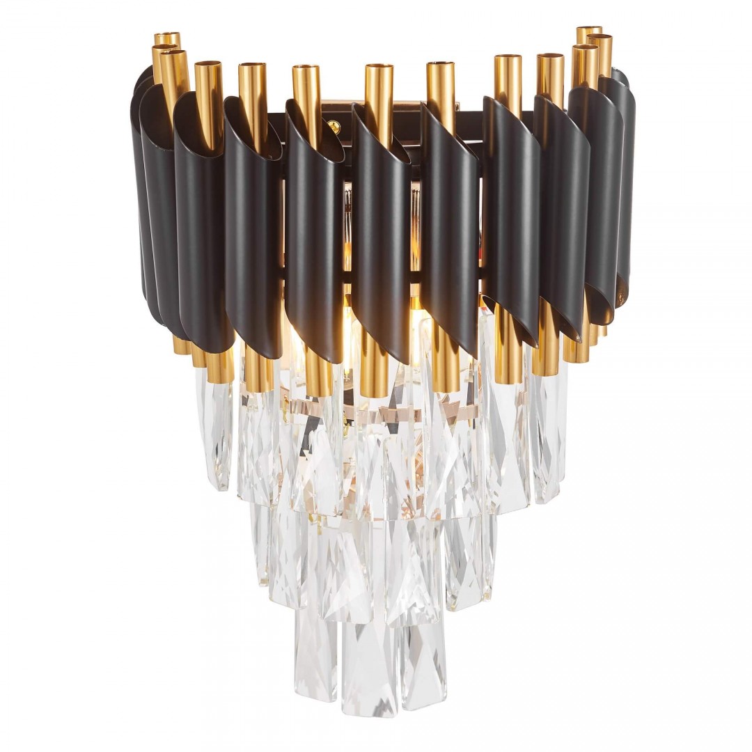 lampa scienna mazinI w2 czarno zlota z wiszacymi krysztalami lumina deco