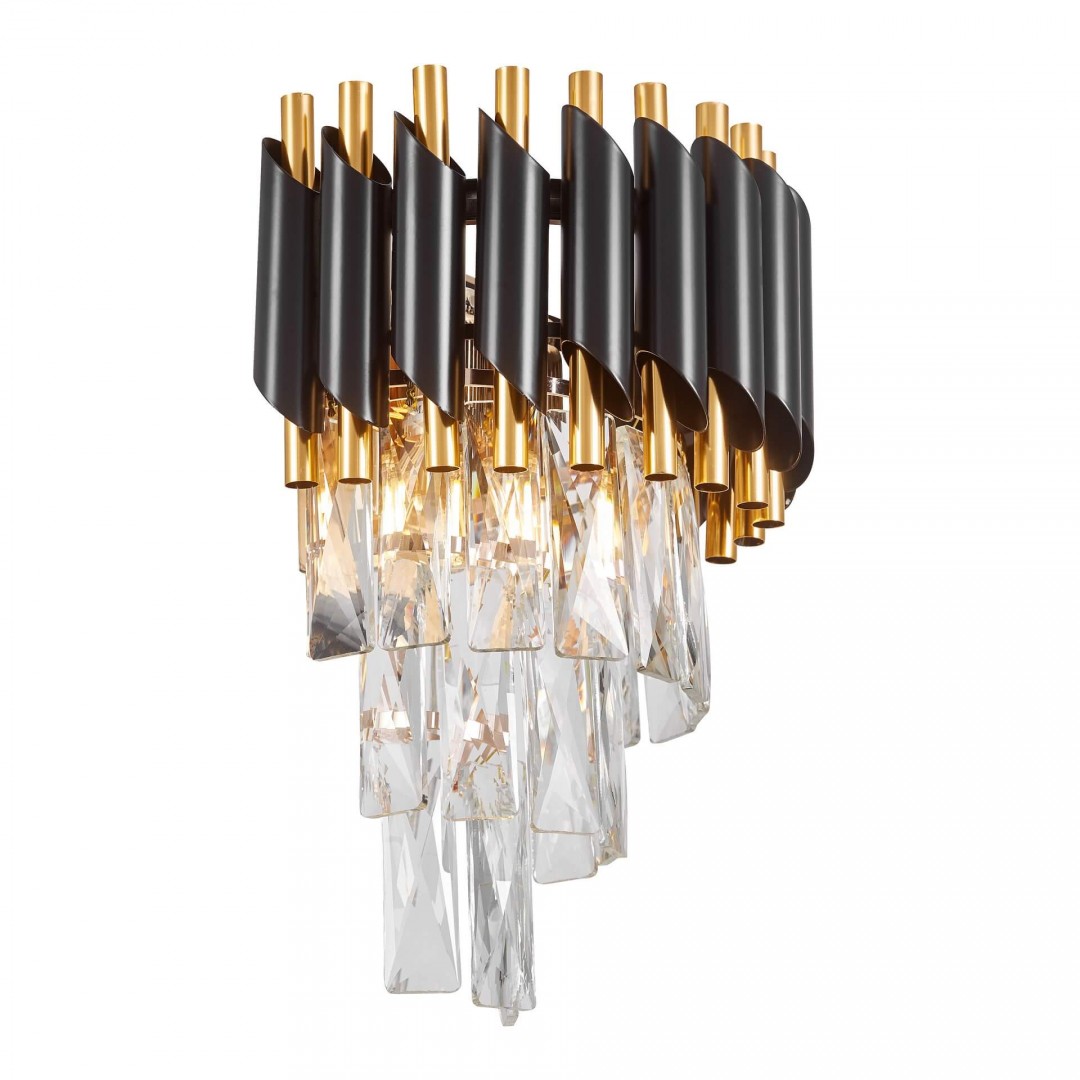 kinkiet krysztalowy czarno zloto mazinI w2 z podwojnym rzędem kryształów lumina deco