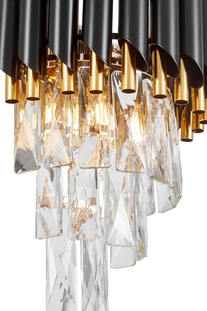 kinkiet krysztalowy mazinI w2 w kolorze czarnym i złotym z efektownymi kryształami lumina deco